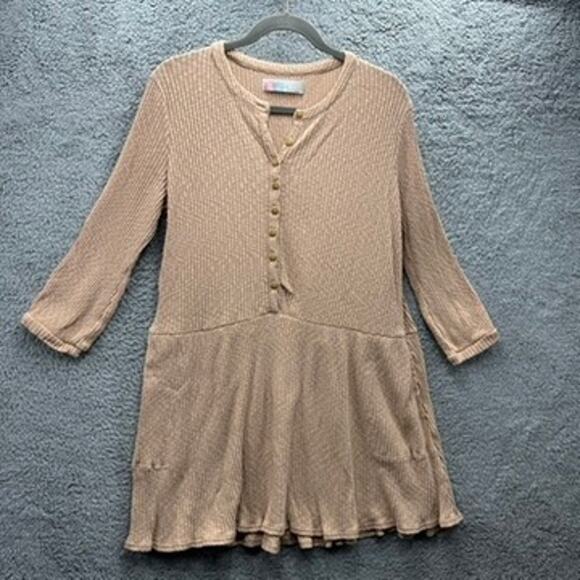 Free‎ People Beach Small Long Sleeve Peach Oversized Ribbed Dress Pockets - Picture 1 of 6